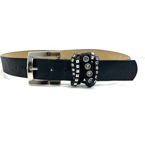 Leatherock Black Leather Studded Belt with Rhinestones Loops Size 31
